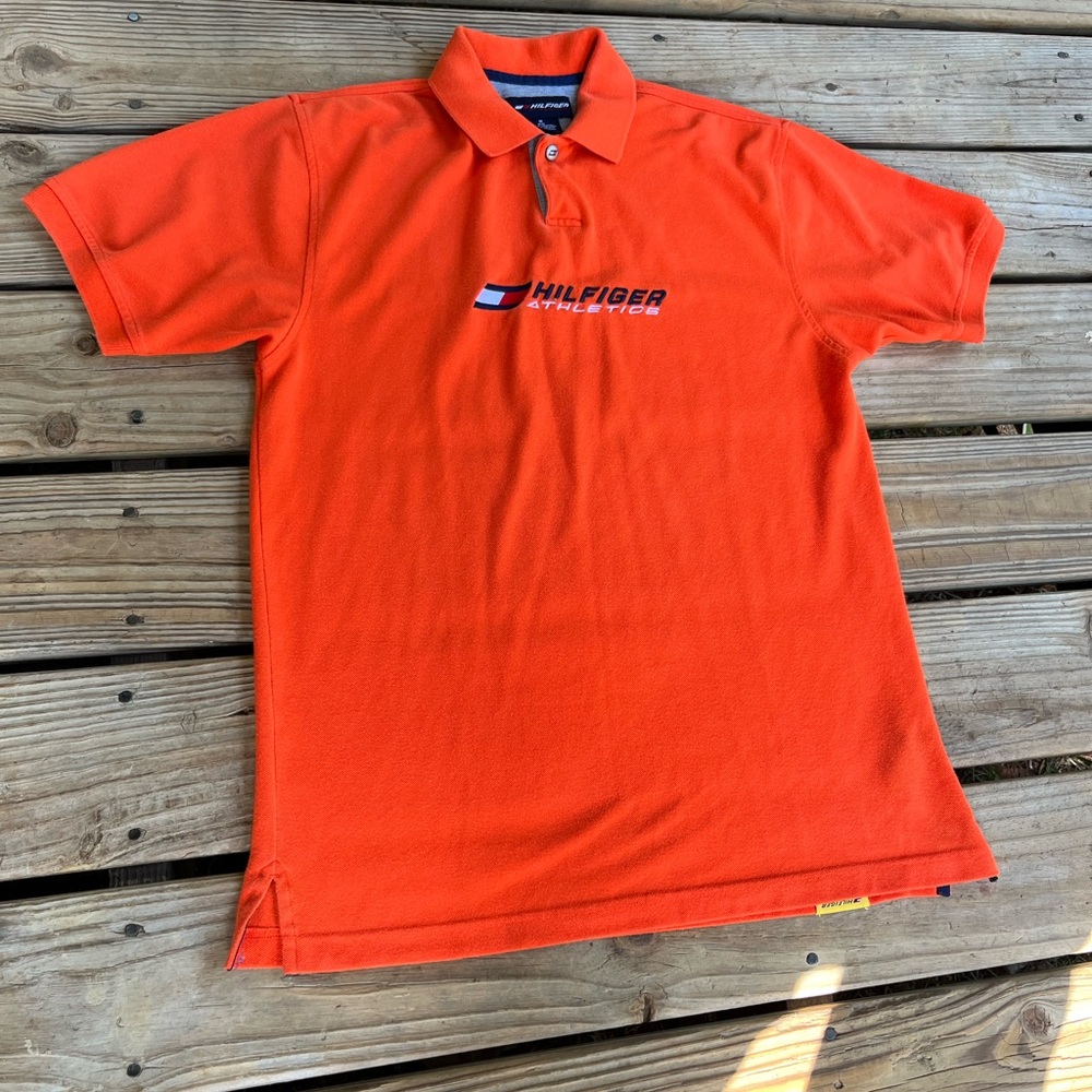 Tommy Hilfiger Athletics 90s/Y2K Orange Polo Shirt Size Medium EUC‎